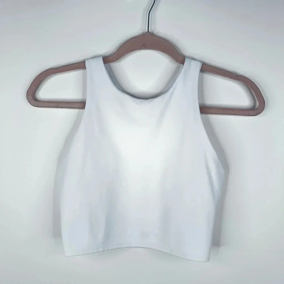 Athleta Conscious Crop Bra White Sports Bra High Neck Athleisure Size Small - Picture 1 of 7
